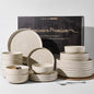 Stoneware Dinnerware Set for 8, Reactive Glaze Plates & Bowls, Shell Beige | by FamiwarePremium