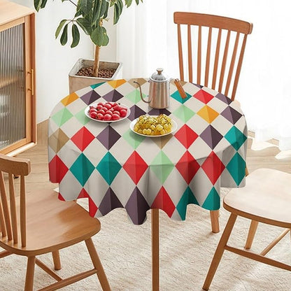 Abstract Geometric Round Tablecloth, Modern Mid Century Background Mid Century Colorful Print Pattern Tablecloth for Home Party Dining Room Kitchen Decor 50Inch(127cm)