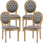 Vintage French Dining Chairs Set of 4, Round Back Velvet Upholstered Accent Chairs with Nailhead Trim and Solid Wood Frame, Elegant Sillas de Comedor for Dining Room & Kitchen, Gray