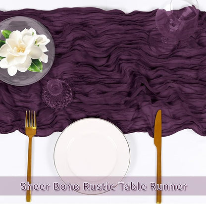 3 Pack Dark Purple Cheesecloth Table Runner, 17 x 108 inch, Semi Sheer Boho - Image 5