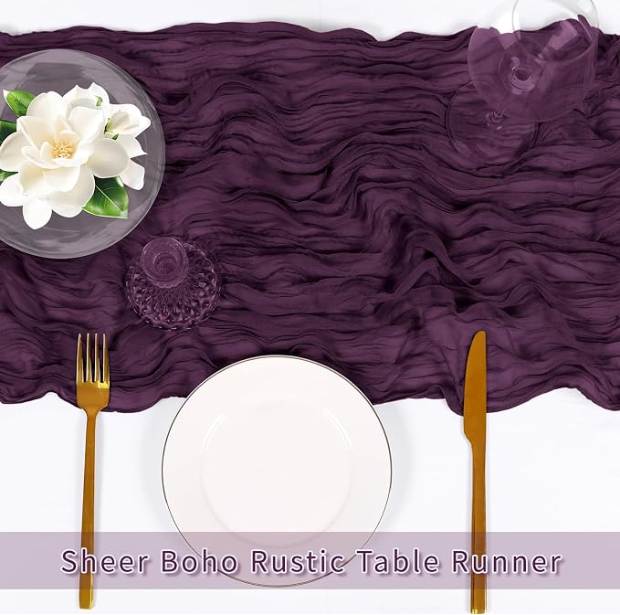 6 Pack Dark Purple Cheesecloth Table Runner, 17 x 108 inch, Semi Sheer Boho - Image 5