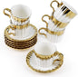 Coffee Cup Set of 6 with Saucers, 3.5 OZ Ceramic Espresso Cups, Deco Golden by Hebaogugu