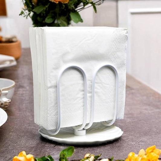 VROOMIUM Napkin Holder for Table, Effortless Cleaning Ceramic Base, 1 lb Weight, White Napkin Holders for Paper Napkins, Servilleteros para Mesas
