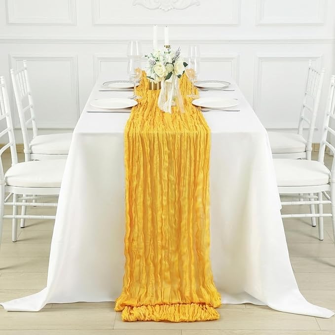 8 Pack Gold Cheesecloth Table Runner 120 Inch Boho Wedding Decor | Cheesecloth - Image 4