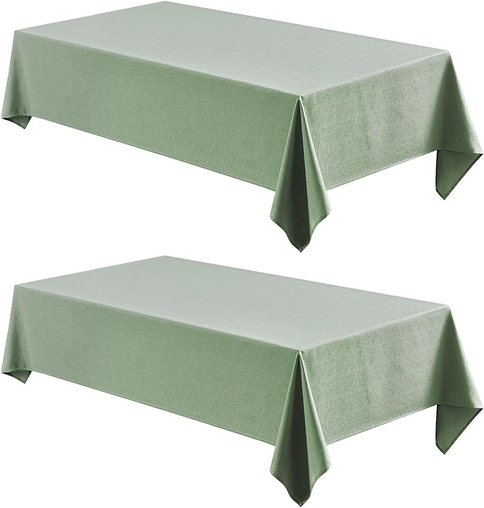 2 Pack Rectangle Tablecloth, 60x84 inch, Water Resistant Wrinkle Free Linen Textured Table Cloth Washable, Decorative Fabric Table Cover for Dining, Party and Camping, Sage Green