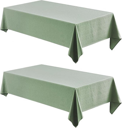 2 Pack Rectangle Tablecloth, 60x104 inch, Water Resistant Wrinkle Free Linen Textured Table Cloth Washable, Decorative Fabric Table Cover for Dining, Party and Camping, Sage Green