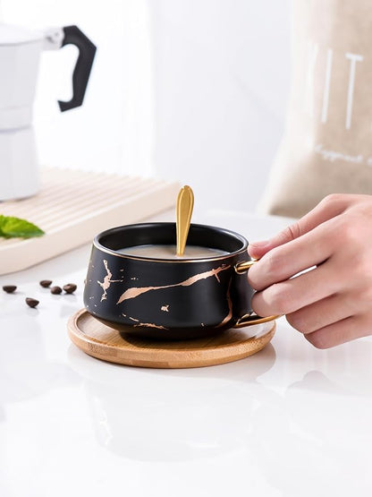 Jusalpha 2 Pack Golden Hand Print Black and White Teacup Coffee Cup - Image 4