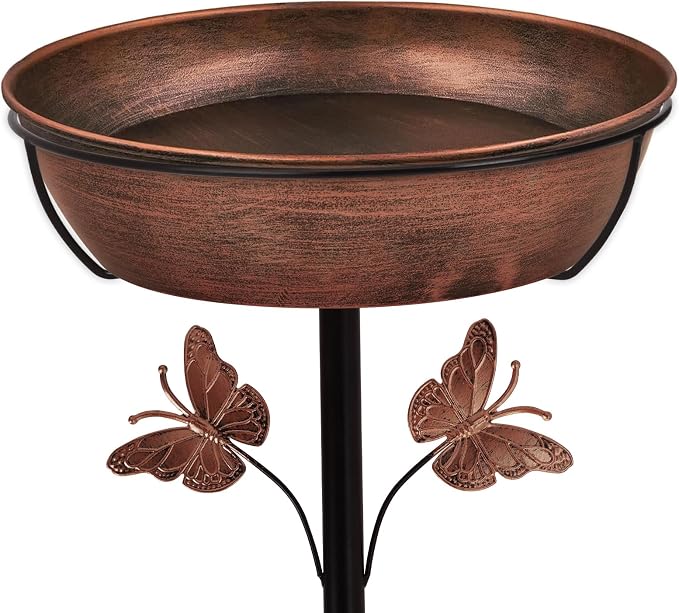 Metal Bird Bath Feeder for Outside – 3.14’’ Deep Birdbaths Bowl by SparkGardenMagic