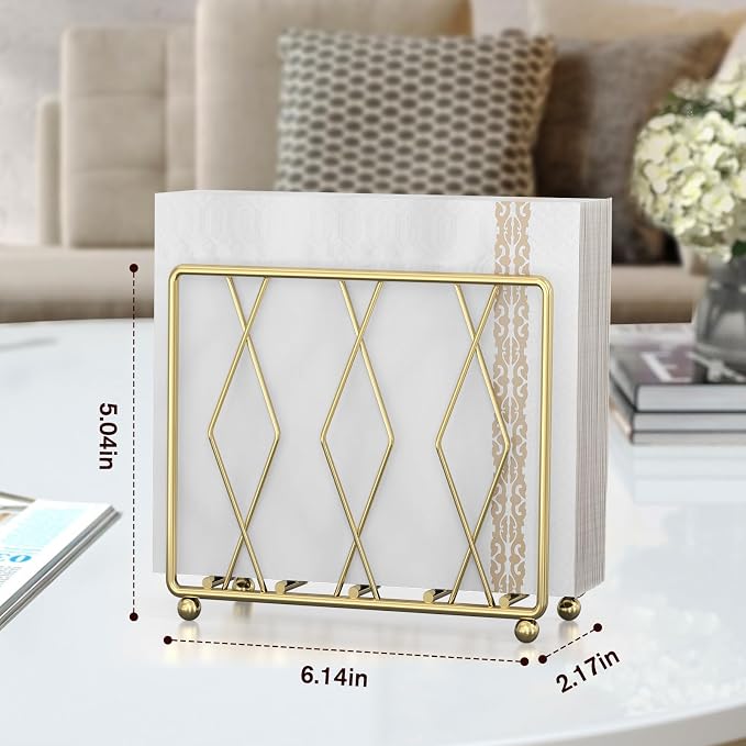 Gold Metal Napkin Holder for Table | Modern Upright Dispenser for Paper Napkins - Image 3