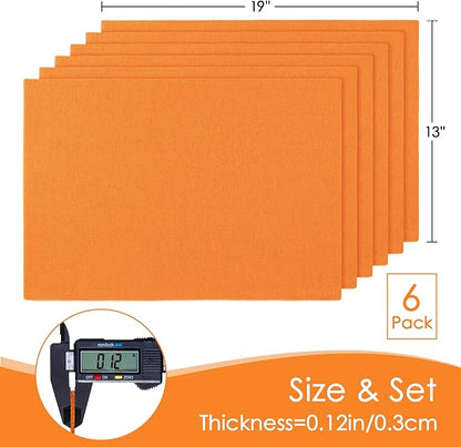 MANSPHIL Orange Cloth Placemats Set of 6 Double Layer Thick Fabric Table Mats Faux Linen Place Mats Heat Resistant Washable Wrinkle Free Dining Kitchen Table Decor, 13x19 Inch Oeko Tex Placemat