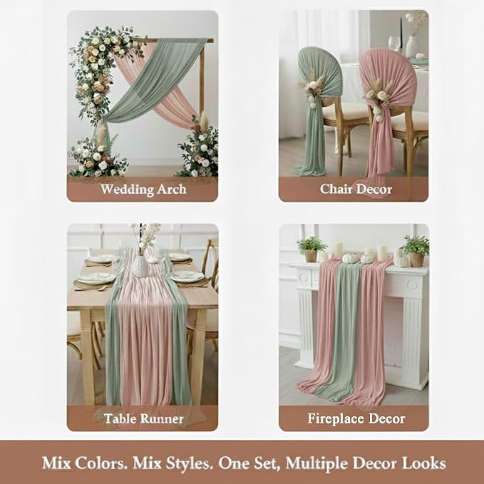 Cheesecloth Table Runner 2 Pack Sage Green and Dusty Pink, Boho Gauze Table - Image 6