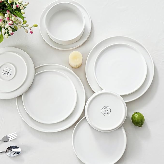Ceramic Salad & Dessert Plates Set, 8 Inch, Modern White | Stoneware, - Image 7