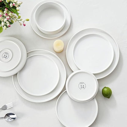 Ceramic Salad & Dessert Plates Set, 8 Inch, Modern White | Stoneware, - Image 7