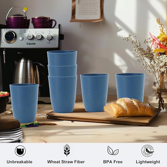 Wheat Straw Cups Set of 6, Plastic Drinking Glasses 12 OZ, Alternative to - Image 5