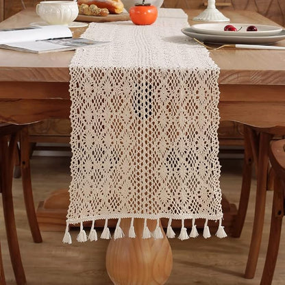 meioro Mesh Woven Table Runners, 12x94 Inch Boho Cotton Table Runner - Image 3