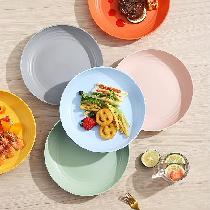 Berglander 9 Inch Plastic Deep Dinner Plates Set of 8 Colors, Reusable and - Image 7
