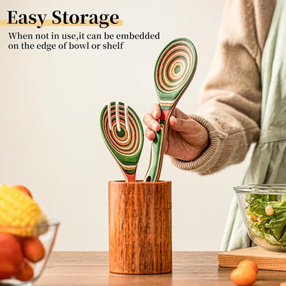 Gudamaye Pakkawood Wooden Salad Server Set, 10.5 inch Salad Tongs - Image 6