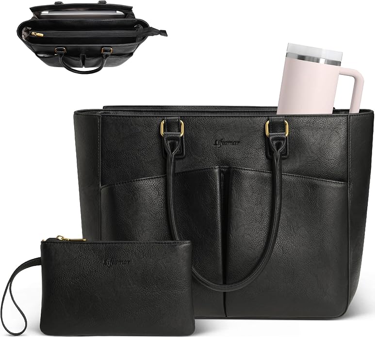 Laptop Tote Bag for Women, Leather Work Tote by Lifeamar