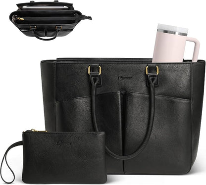 Laptop Tote Bag for Women, Leather Work Tote by Lifeamar