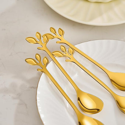 AnSaw Elegant Gold Leaf Handle Coffee Spoons - Image 3