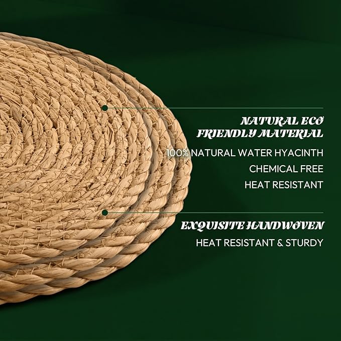 13 Inch Round Woven Placemats Set of 24, Boho Farmhouse Rustic Rattan Wicker - Image 2