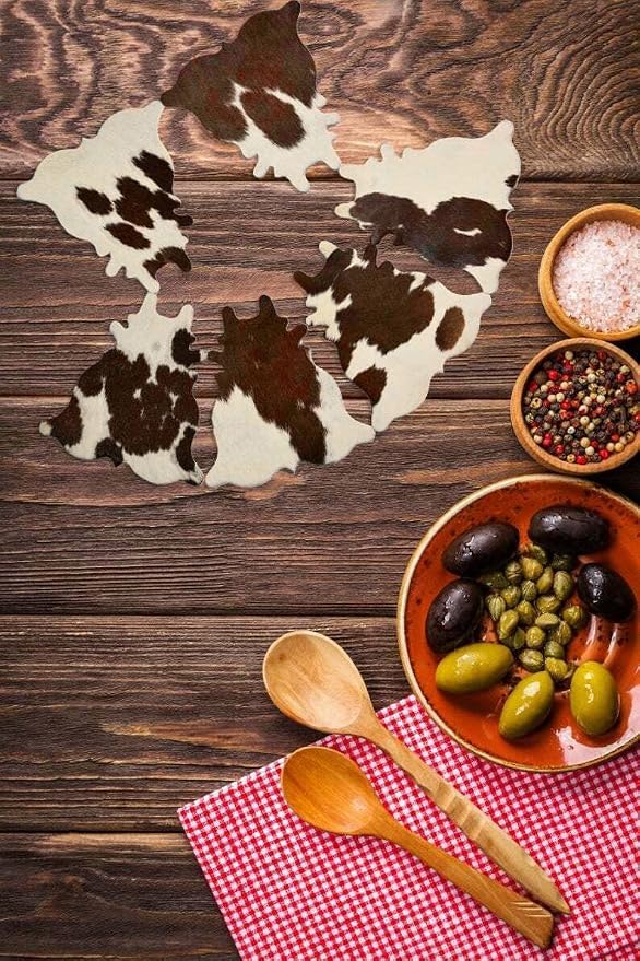 Cowhide Coaster Set of 6 pcs Natural Cowhide Drink Coasters Hair On Cow Shape - Image 5