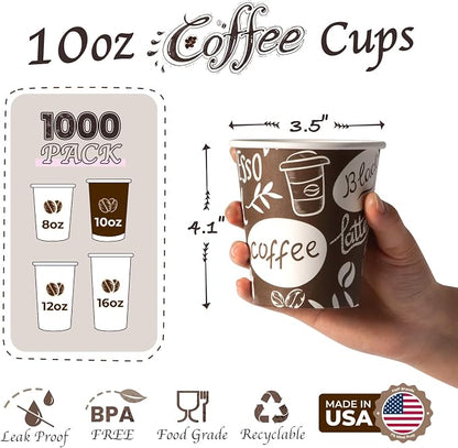Fit Meal Prep 10 oz Coffee Cups 1000 Count, Leak-Proof Hot Cup, Disposable - Image 2