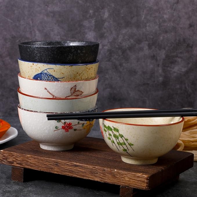 Retro Ceramic Bowls Set for 6, 4.5 Inch Japanese Chinese Bowl Small - Image 6