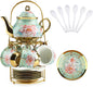 20Pcs Porcelain Tea Set with Metal Holder and Spoons, Floral Tea Sets by KUK