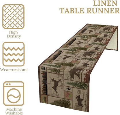 Rustic Bear Table Runner, Retro Vintage Bear Country Style Cabin Cottage Pine - Image 3