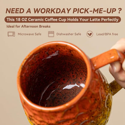 18oz Unique Orange & Yellow Kiln-Change Ceramic Coffee Mug, Handcrafted - Image 4