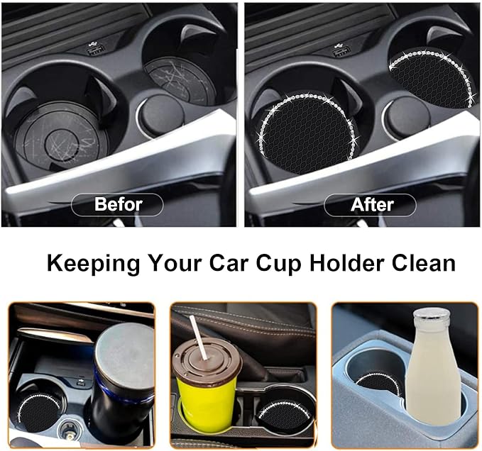 2PCS Bling Car Cup Coaster, 2.75 Inch Auto Cup Holder Insert Coasters Silicone - Image 2