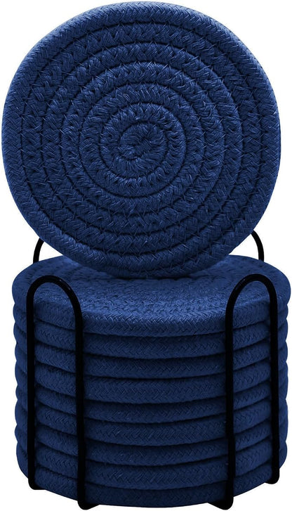 ABenkle Drink Coasters with Holder Set of 10, Cotton Woven Absorbent Coasters by ABenkle
