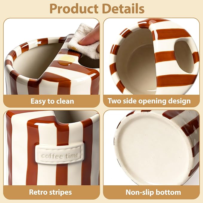 Ceramic Coffee Mug with Sip Hole, 10oz Retro Striped Coffee Cups, Cute Ceramic - Image 6