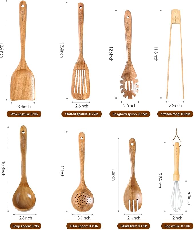 Natural Acacia Wooden Kitchen Utensils Set | Wooden Spoons - Image 2
