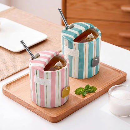 2 Pack Ceramic Coffee Mug with Sip Hole Espresso Cup 10oz with Straws Retro - Image 6