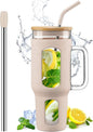 WINSA Glass Tumbler with Lid and Straw, 46 oz, Amber | Iced Coffee Cup with by WINSA
