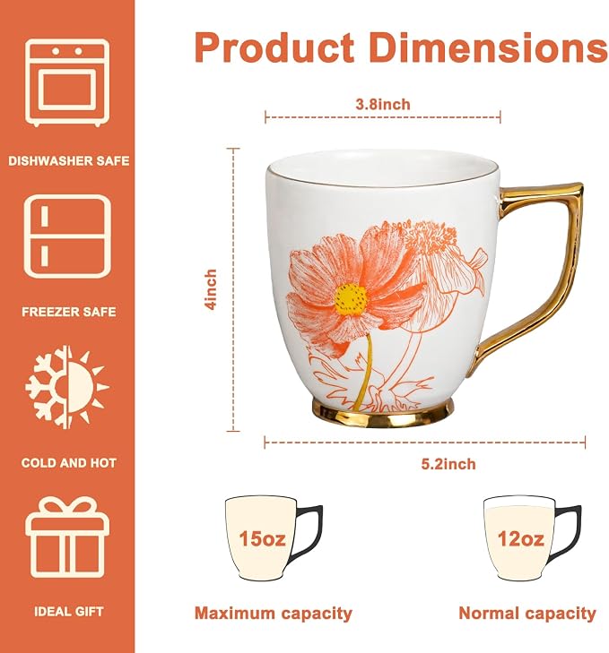 Ceramic Floral Coffee Mug, 15 oz | Tea Cup - Image 2