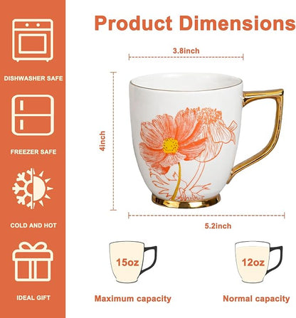 Ceramic Floral Coffee Mug, 15 oz | Tea Cup - Image 2