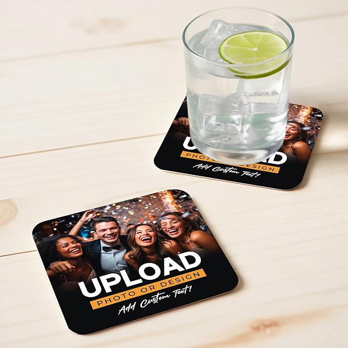 20 Pack Personalized Drink Coasters, Custom Cardboard Coasters with Photo and Text, Design Your Own Coaster for Events, Parties, Bars, and Unique Gifts, 3.95" Round, Design 7