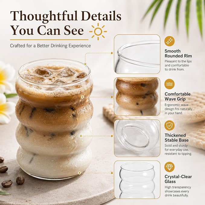 ALINK Ribbed Drinking Glass Cups - Image 4