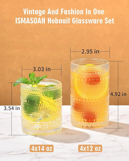 ISMASOAN Vintage Hobnail Drinking Glasses Set of 8, 14oz &12oz Cocktail Cup | - Image 2