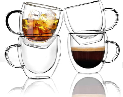 KitchenTour Insulated Coffee Mug 2.5 oz- Double Wall Glass Coffee Cup by KKitchenTour