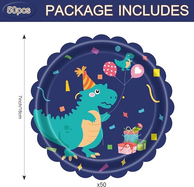 Dinosaur Birthday Paper Plates 7 Inch Scalloped Party Dessert Plates 50 Pcs - Image 7