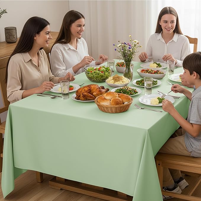 6-Pack Sage Green Tablecloths for Rectangle Tables, 90 x 132 Inches, Stain-Resistant Polyester Fabric for 8 Foot Tables - Washable Table Covers for Weddings, Birthday Parties, Events