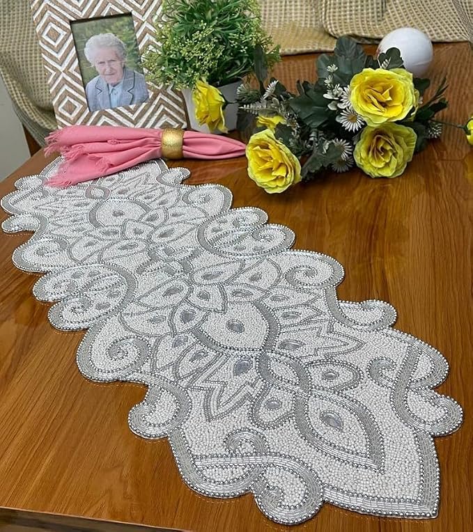 Beaded Table Runner Decorative Hand Glitz Rustic Farmhouse - Image 6