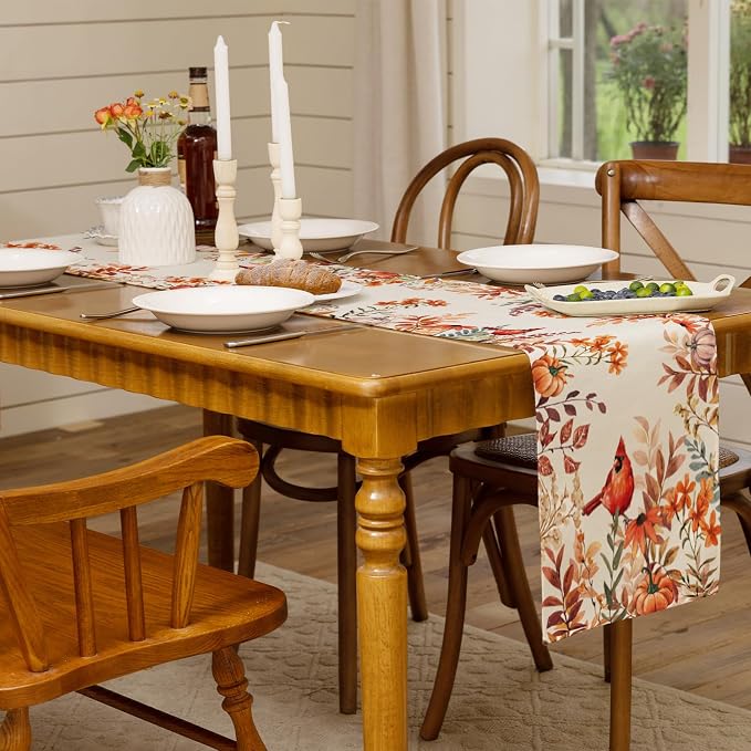 Fall Cardinal Wildflower Table Runner Pumpkin Burlap Table Runners, Rustic - Image 7