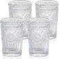 MDLUU Embossed Water Glasses, Romantic Glassware, Vintage Drinking Glasses, Glass Tumblers for Juice, Beverages, Cocktail, Capacity 12.5oz/370ml, Set of 4