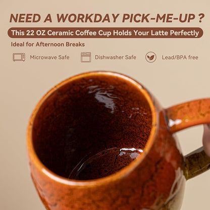 Handmade 22oz Ceramic Coffee Mug, Ergonomic Large Handle, Ideal Gift - Image 8
