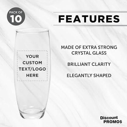 DISCOUNT PROMOS 10 ARC Stemless Champagne Flutes Set, 9 oz. - Customizable Text, Logo - Cachet, Glassware, Cocktails - Clear